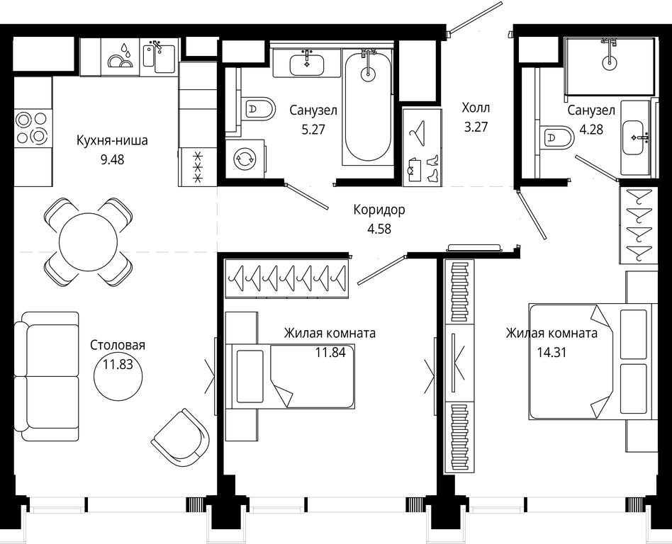 2-BD Apartment Sale, 65.87平方米 at Mod, 4th Maryinoy Roschi Street, 12с9, Moscow, Russia #1 2-BD Apartment Sale, 65.87平方米 at Mod, 4th Maryinoy Roschi Street, 12с9, Moscow, Russia #1