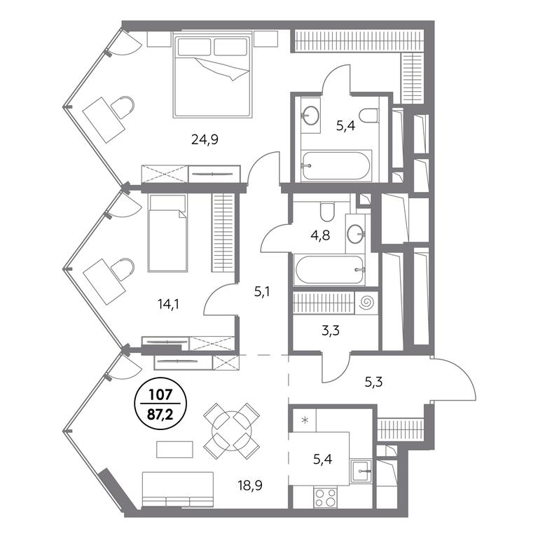 3-BD Apartment Sale, 87.2平方米 at Monblan, Shlyuzovaya Embankment, 2/1с1, Moscow, Russia #2 3-BD Apartment Sale, 87.2平方米 at Monblan, Shlyuzovaya Embankment, 2/1с1, Moscow, Russia #2
