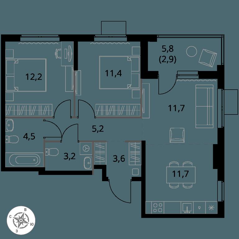 3-BD Apartment Sale, 66.4 sq. m. at 1 Izmajlovskij, Montazhnaya Street, 8с13, Moscow, Russia #1