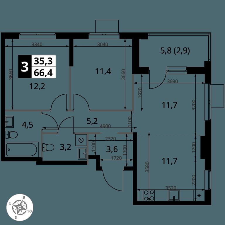 3-BD Apartment Sale, 66.4 sq. m. at 1 Izmajlovskij, Montazhnaya Street, 8с13, Moscow, Russia #2
