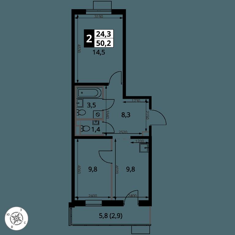 2-BD Apartment Sale, 50.2 sq. m. at 1-y Salarevskiy, Kiyevskoye Highway, Moskovskiy Settlement, Moscow, Russia #2