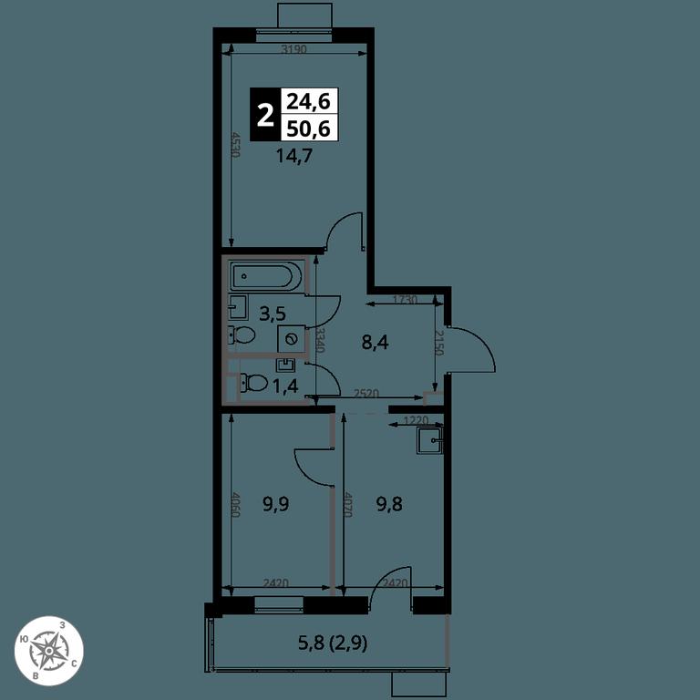 2-BD Apartment Sale, 50.6 sq. m. at 1-y Salarevskiy, Kiyevskoye Highway, Moskovskiy Settlement, Moscow, Russia #2
