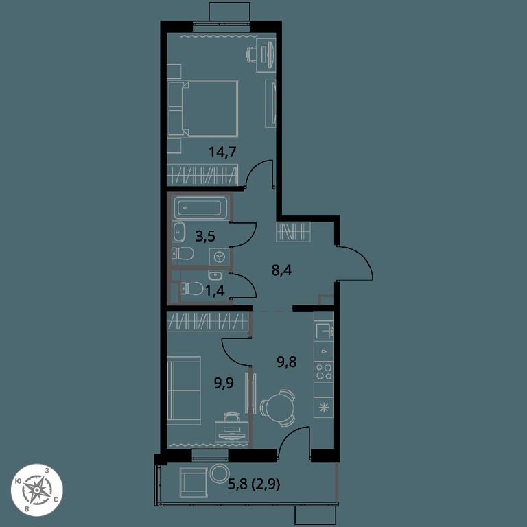 2-BD Apartment Sale, 50.6 sq. m. at 1-y Salarevskiy, Kiyevskoye Highway, Moskovskiy Settlement, Moscow, Russia #1