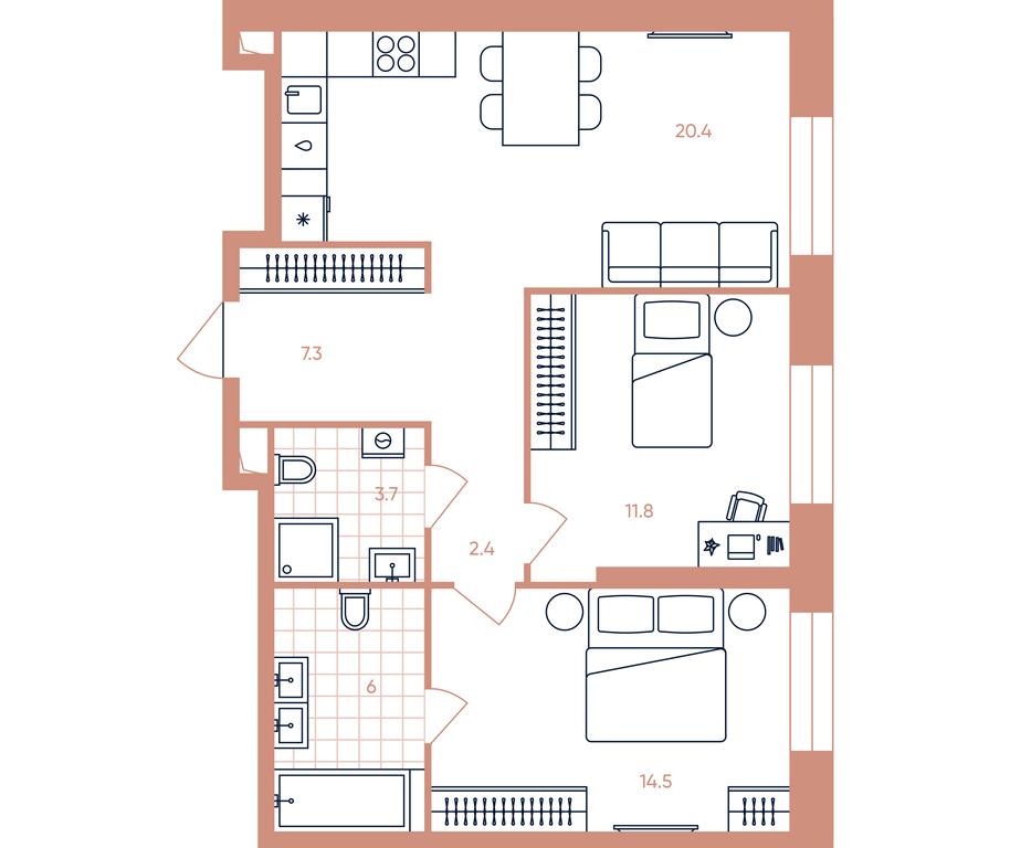 2-BD Apartment Sale, 66.1平方米 at Era, Derbenevskaya Street, Moscow, Russia #1 2-BD Apartment Sale, 66.1平方米 at Era, Derbenevskaya Street, Moscow, Russia #1