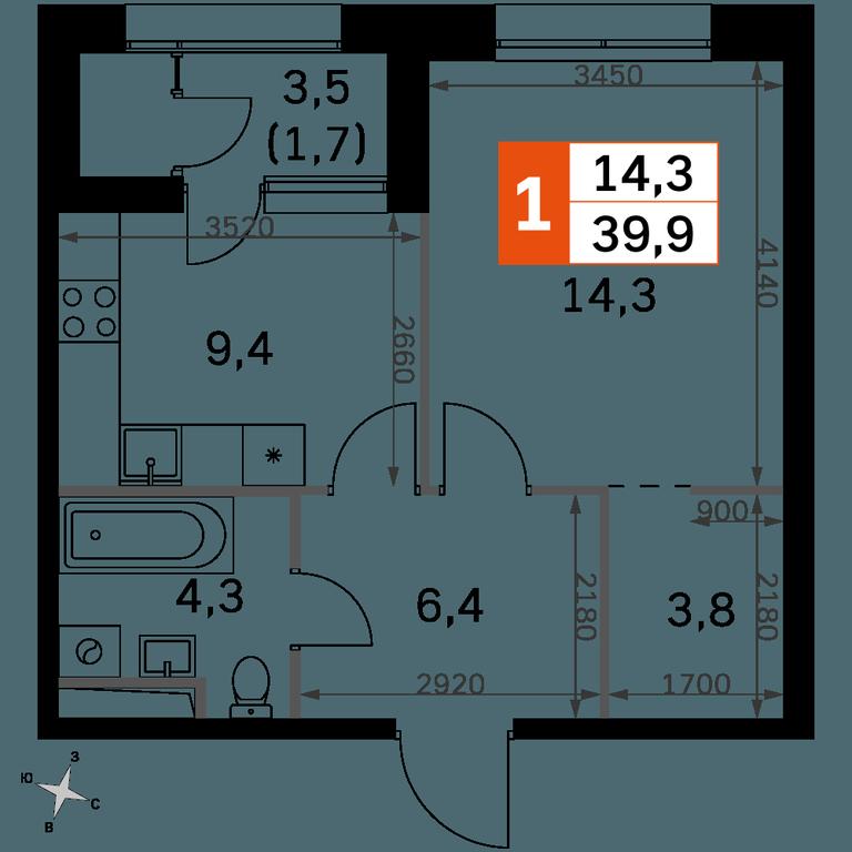 1-BD Apartment Sale, 39.9 sq. m. at Sky Garden, Stroitelny Drive, 9с6, Moscow, Russia #2 1-BD Apartment Sale, 39.9 sq. m. at Sky Garden, Stroitelny Drive, 9с6, Moscow, Russia #2