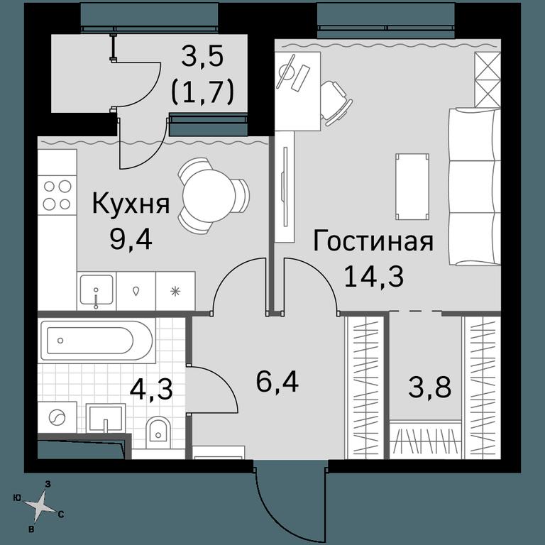 1-BD Apartment Sale, 39.9 sq. m. at Sky Garden, Stroitelny Drive, 9с6, Moscow, Russia #1 1-BD Apartment Sale, 39.9 sq. m. at Sky Garden, Stroitelny Drive, 9с6, Moscow, Russia #1
