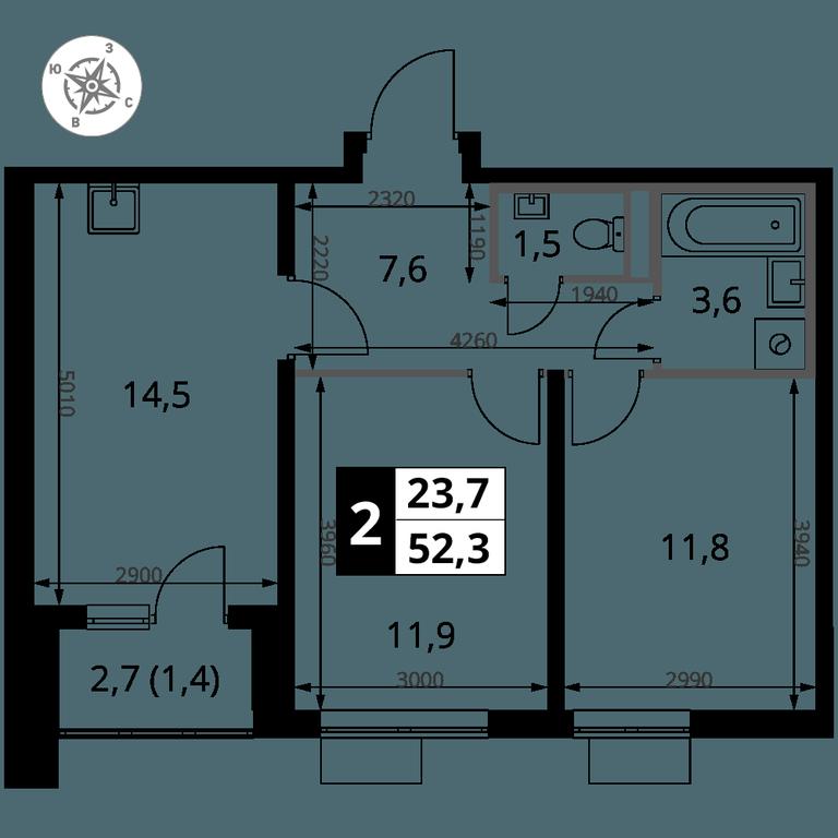 2-BD Apartment Sale, 52.3平方米 at Pervy Donskoj, zhiloy mikrorayon Sapronovo, derevnya Sapronovo, Leninskiy City District, Moscow Region, Russia #2