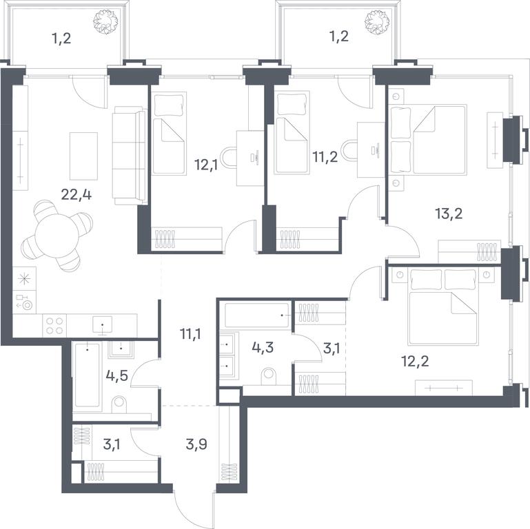 4-BD Apartment Sale, 103.5 sq. m. at Portland, Yuzhnoportovaya Street, 42с5, Moscow, Russia #2 4-BD Apartment Sale, 103.5 sq. m. at Portland, Yuzhnoportovaya Street, 42с5, Moscow, Russia #2