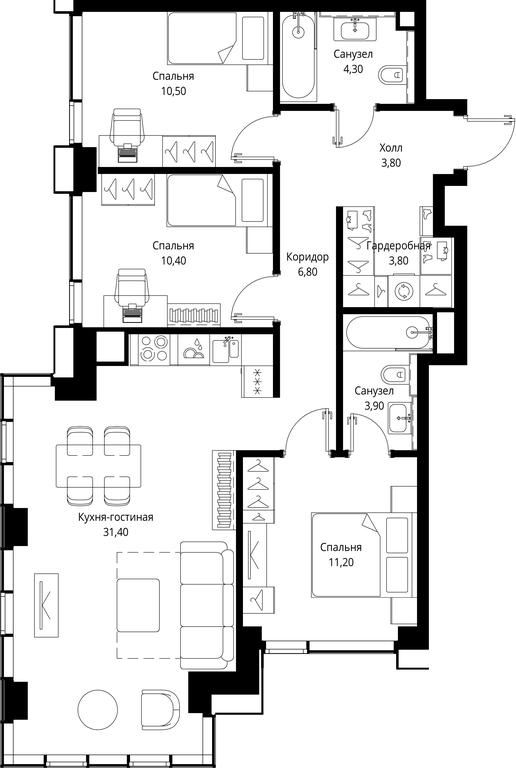 3-BD Apartment Sale, 86.1 sq. m. at Multikvartal CITYZEN, Vishnyovaya Street, Moscow, Russia #1