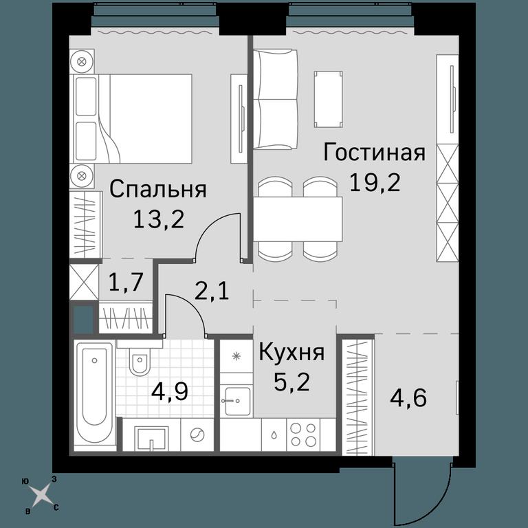 2-BD Apartment Sale, 50.9 sq. m. at Amber City, 3rd Khoroshyovsky Drive, 3А, Moscow, Russia #1