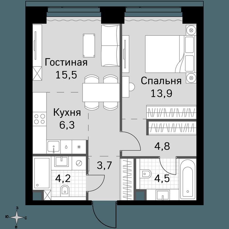 2-BD Apartment Sale, 52.9平方米 at Amber City, 3rd Khoroshyovsky Drive, 3А, Moscow, Russia #1 2-BD Apartment Sale, 52.9平方米 at Amber City, 3rd Khoroshyovsky Drive, 3А, Moscow, Russia #1