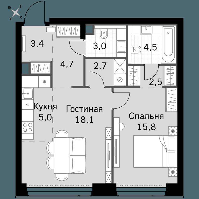 2-BD Apartment Sale, 59.7 sq. m. at Amber City, 3rd Khoroshyovsky Drive, 3А, Moscow, Russia #1