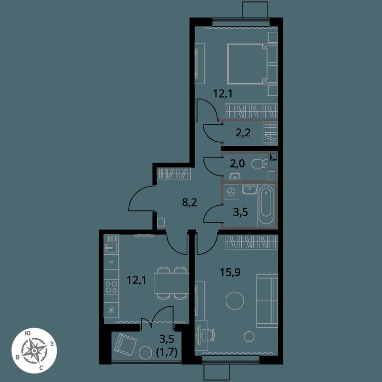 2-BD Apartment Sale, 57.7 sq. m. at Pervy Yuzhny, zhiloy kompleks Pervy Yuzhny, Leninskiy City District, Moscow Region, Russia #1 2-BD Apartment Sale, 57.7 sq. m. at Pervy Yuzhny, zhiloy kompleks Pervy Yuzhny, Leninskiy City District, Moscow Region, Russia #1