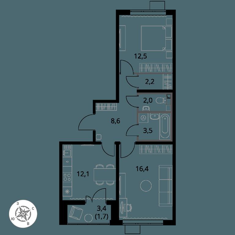 2-BD Apartment Sale, 59 sq. m. at Pervy Yuzhny, zhiloy kompleks Pervy Yuzhny, Leninskiy City District, Moscow Region, Russia #1 2-BD Apartment Sale, 59 sq. m. at Pervy Yuzhny, zhiloy kompleks Pervy Yuzhny, Leninskiy City District, Moscow Region, Russia #1