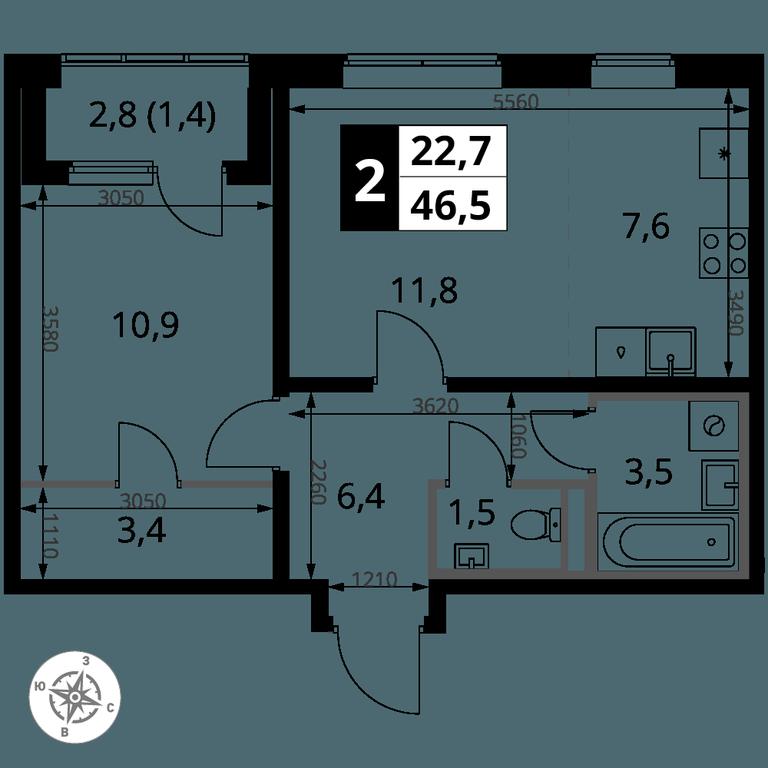 2-BD Apartment Sale, 46.5平方米 at 1 Yasenevskij, Kvartal № 24, Mosrentgen Settlement, Moscow, Russia #1 2-BD Apartment Sale, 46.5平方米 at 1 Yasenevskij, Kvartal № 24, Mosrentgen Settlement, Moscow, Russia #1