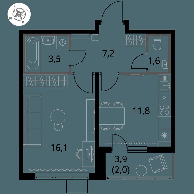 1-BD Apartment Sale, 42.1 sq. m. at Pervy Yuzhny, zhiloy kompleks Pervy Yuzhny, Leninskiy City District, Moscow Region, Russia #1 1-BD Apartment Sale, 42.1 sq. m. at Pervy Yuzhny, zhiloy kompleks Pervy Yuzhny, Leninskiy City District, Moscow Region, Russia #1