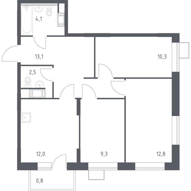 2-BD Apartment Sale, 64.9平方米 at Tsvetochnye Poliany, kvartal № 23, Filimonkovskoye Municipal Formation, Moscow, Russia #1