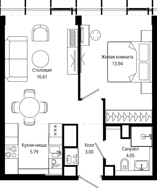 1-BD Apartment Sale, 43.82平方米 at Mod, 4th Maryinoy Roschi Street, 12с9, Moscow, Russia #1