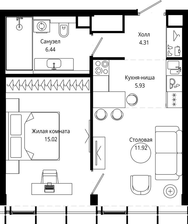 1-BD Apartment Sale, 43.86 sq. m. at Mod, 4th Maryinoy Roschi Street, 12с9, Moscow, Russia #1