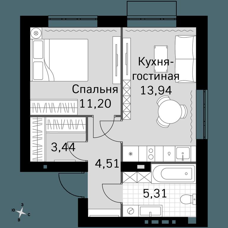1-BD Apartment Sale, 38.4平方米 at Zhavoronki Club, zhiloy kompleks Akkord Smart-kvartal, Mitkino Village, Odintsovskiy City District, Moscow Region, Russia #1