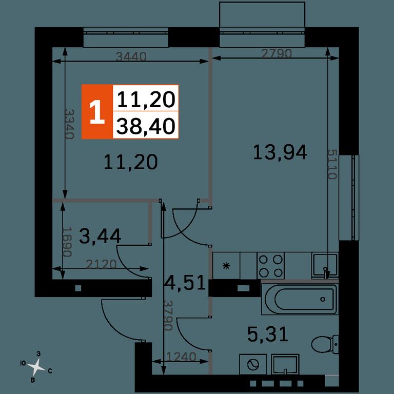 1-BD Apartment Sale, 38.4平方米 at Zhavoronki Club, zhiloy kompleks Akkord Smart-kvartal, Mitkino Village, Odintsovskiy City District, Moscow Region, Russia #2