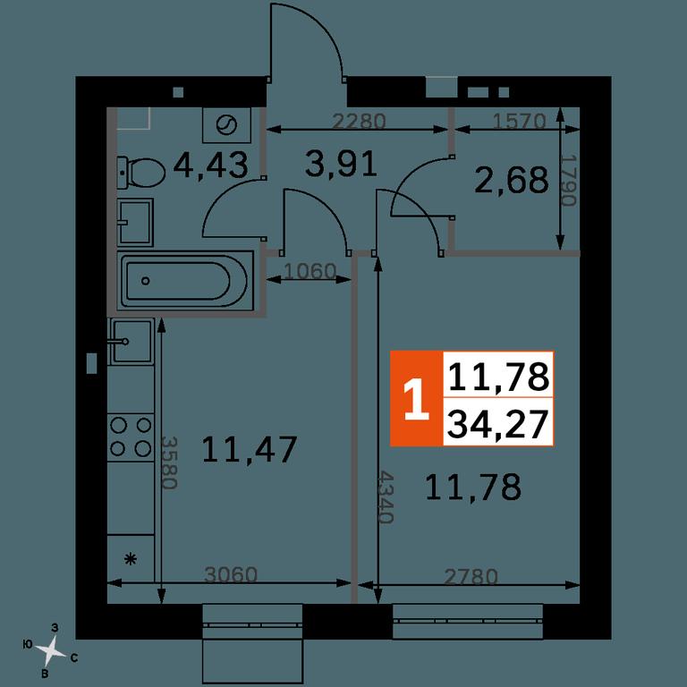 1-BD Apartment Sale, 34.27平方米 at Zhavoronki Club, zhiloy kompleks Akkord Smart-kvartal, Mitkino Village, Odintsovskiy City District, Moscow Region, Russia #2 1-BD Apartment Sale, 34.27平方米 at Zhavoronki Club, zhiloy kompleks Akkord Smart-kvartal, Mitkino Village, Odintsovskiy City District, Moscow Region, Russia #2