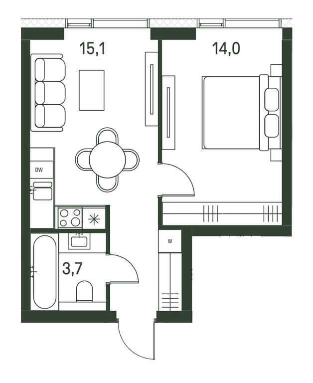 1-BD Apartment Sale, 36.4平方米 at Moments, Volokolamskoye Highway, 28, Moscow, Russia #2