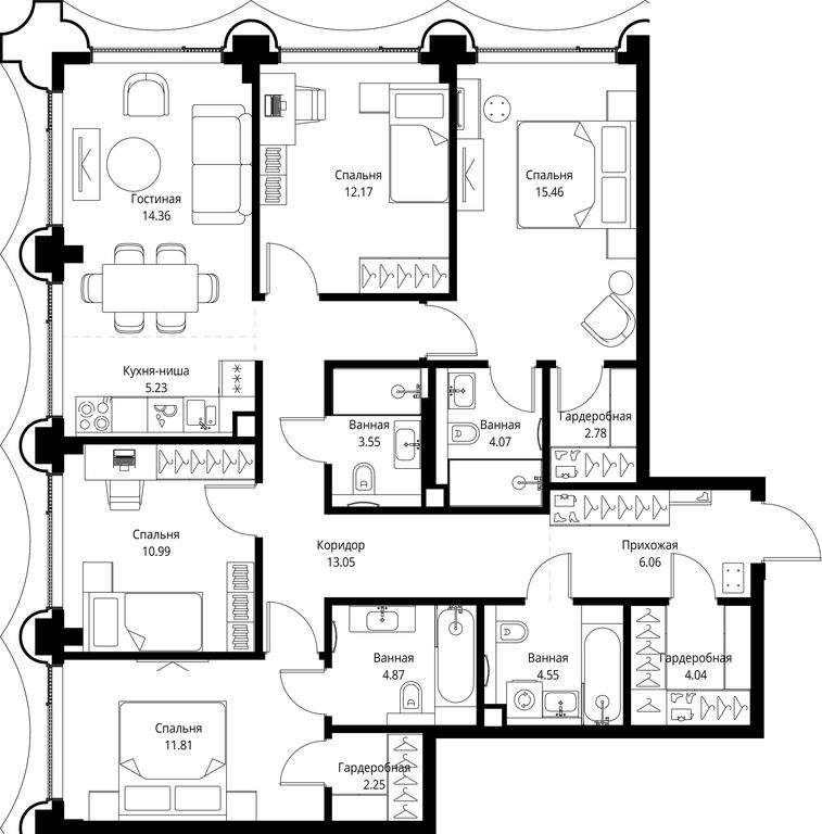 4-BD Apartment Sale, 115.24平方米 at MIRA, Mira Avenue, Moscow, Russia #1