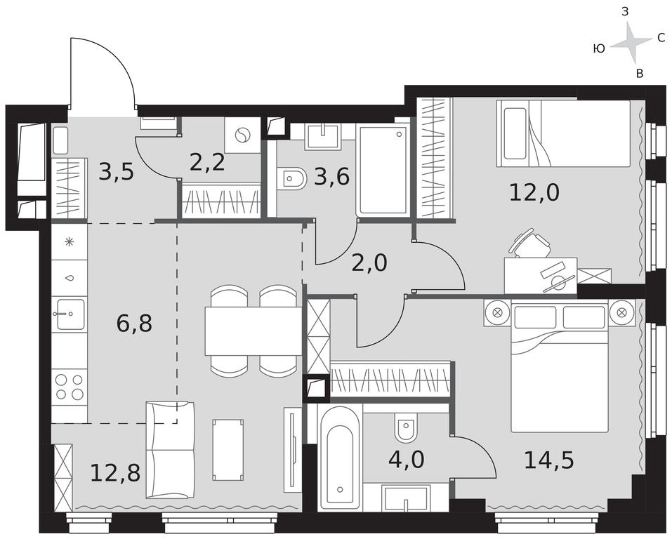 3-BD Apartment Sale, 61.4 sq. m. at Sydney City, Shenogina Street, 2, Moscow, Russia #1