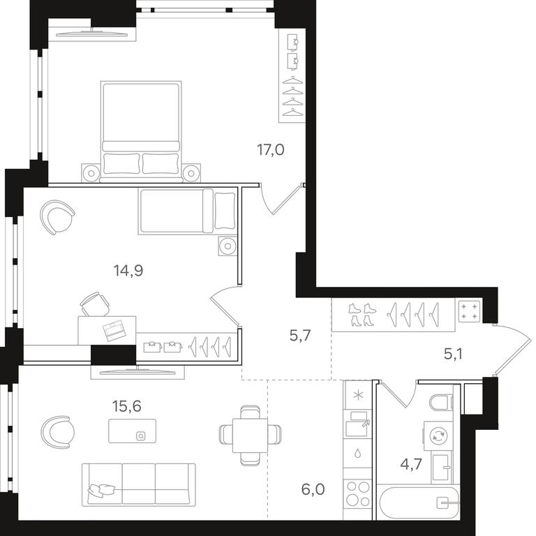 2-BD Apartment Sale, 69平方米 at Mangazeja v Bogorodskom, Ivanteyevskaya Street, 25к1, Moscow, Russia #1