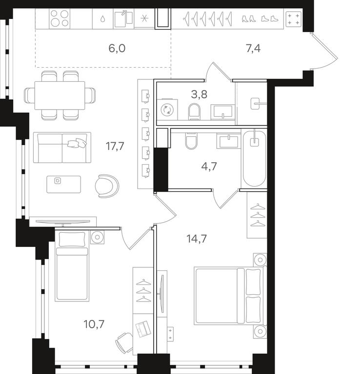 2-BD Apartment Sale, 65 sq. m. at Mangazeja v Bogorodskom, Ivanteyevskaya Street, 25к1, Moscow, Russia #1