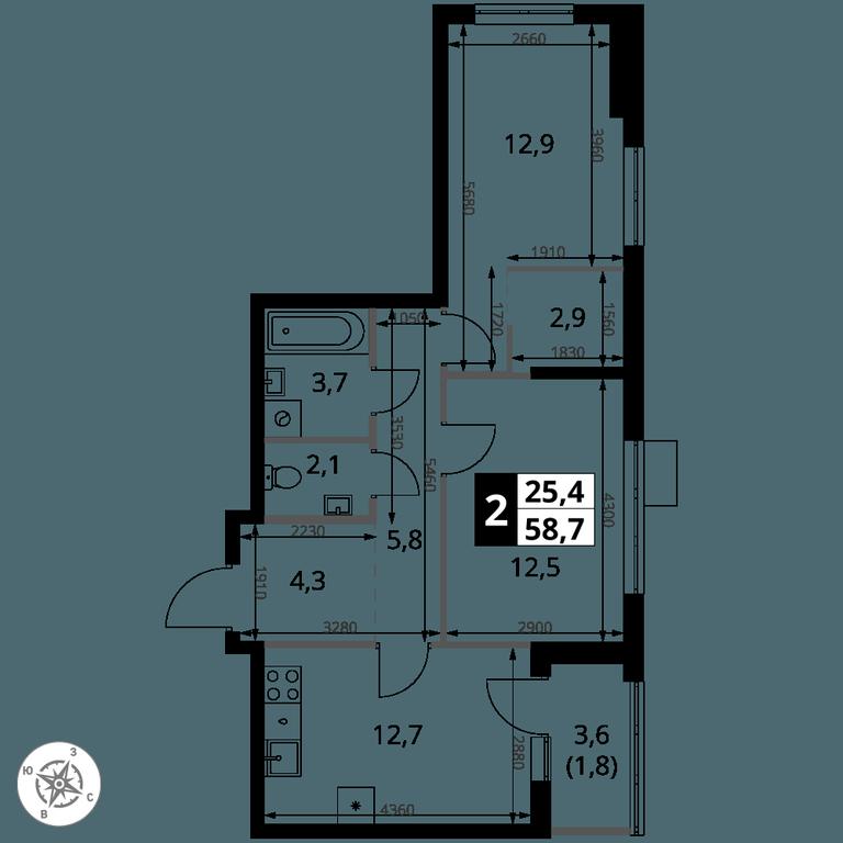 2-BD Apartment Sale, 58.7 sq. m. at 1 Yasenevskij, Kvartal № 24, Mosrentgen Settlement, Moscow, Russia #1 2-BD Apartment Sale, 58.7 sq. m. at 1 Yasenevskij, Kvartal № 24, Mosrentgen Settlement, Moscow, Russia #1