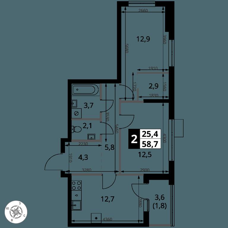 2-BD Apartment Sale, 58.7 sq. m. at 1 Yasenevskij, Kvartal № 24, Mosrentgen Settlement, Moscow, Russia #1 2-BD Apartment Sale, 58.7 sq. m. at 1 Yasenevskij, Kvartal № 24, Mosrentgen Settlement, Moscow, Russia #1