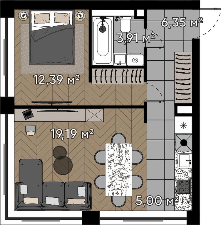 2-BD Apartment Sale, 46.84 sq. m. at Kvartal Serebryany Bor, Berzarina Street, Moscow, Russia #1