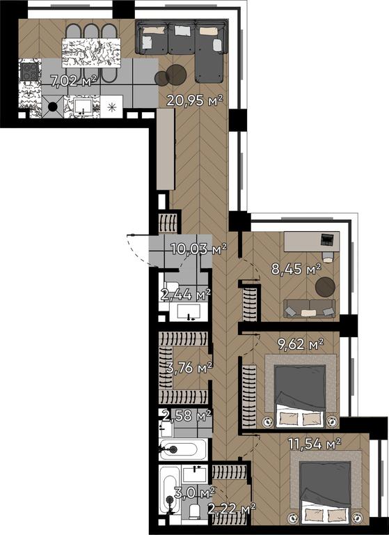 4-BD Apartment Sale, 81.61 sq. m. at Kvartal Serebryany Bor, Berzarina Street, Moscow, Russia #1