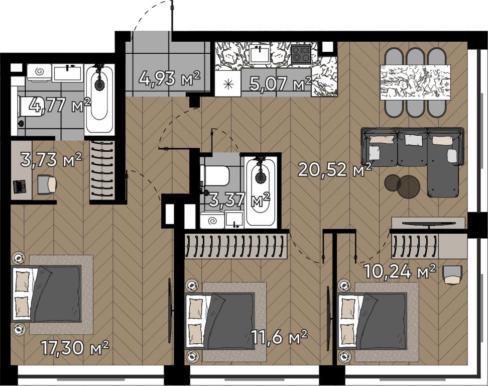 4-BD Apartment Sale, 81.53 sq. m. at Kvartal Serebryany Bor, Berzarina Street, Moscow, Russia #1