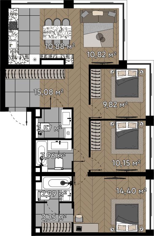 4-BD Apartment Sale, 85.42 sq. m. at Kvartal Serebryany Bor, Berzarina Street, Moscow, Russia #1