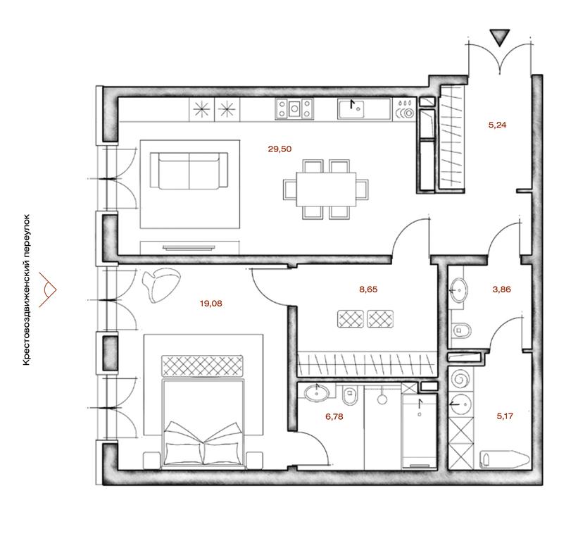 1-BD Apartment Sale, 78.34平方米 at LUCE, Krestovozdvizhensky Lane, 4, Moscow, Russia #1