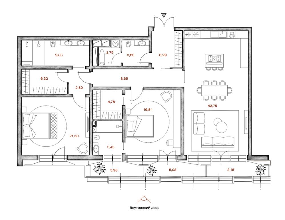 2-BD Apartment Sale, 146.67 sq. m. at LUCE, Krestovozdvizhensky Lane, 4, Moscow, Russia #1