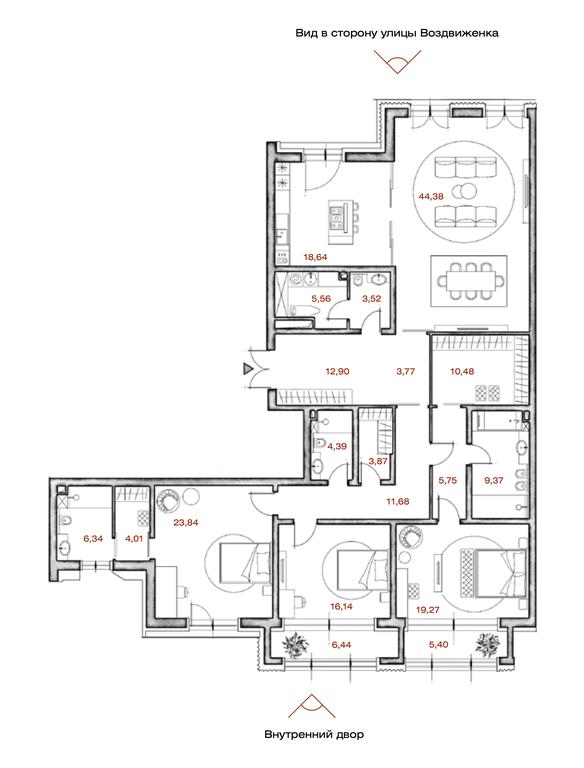 3-BD Apartment Sale, 198.51平方米 at LUCE, Krestovozdvizhensky Lane, 4, Moscow, Russia #1