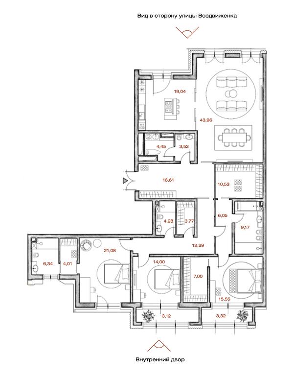 3-BD Apartment Sale, 195.76平方米 at LUCE, Krestovozdvizhensky Lane, 4, Moscow, Russia #1