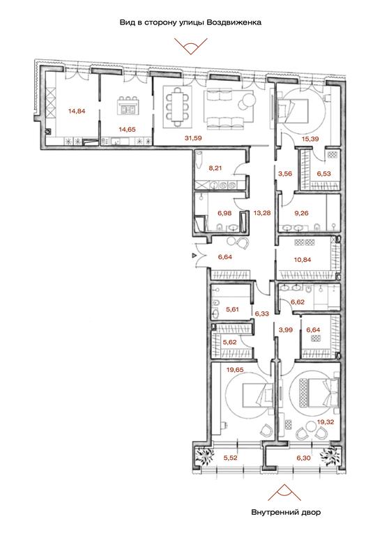 3-BD Apartment Sale, 224.74平方米 at LUCE, Krestovozdvizhensky Lane, 4, Moscow, Russia #1