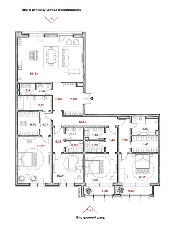 4-BD Apartment Sale, 268.23平方米 at LUCE, Krestovozdvizhensky Lane, 4, Moscow, Russia #1