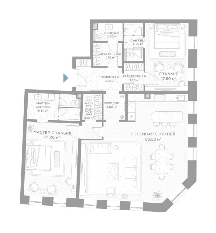 2-BD Apartment Sale, 140平方米 at Nicole, Nikolskaya Street, 8/1с1, Moscow, Russia #1