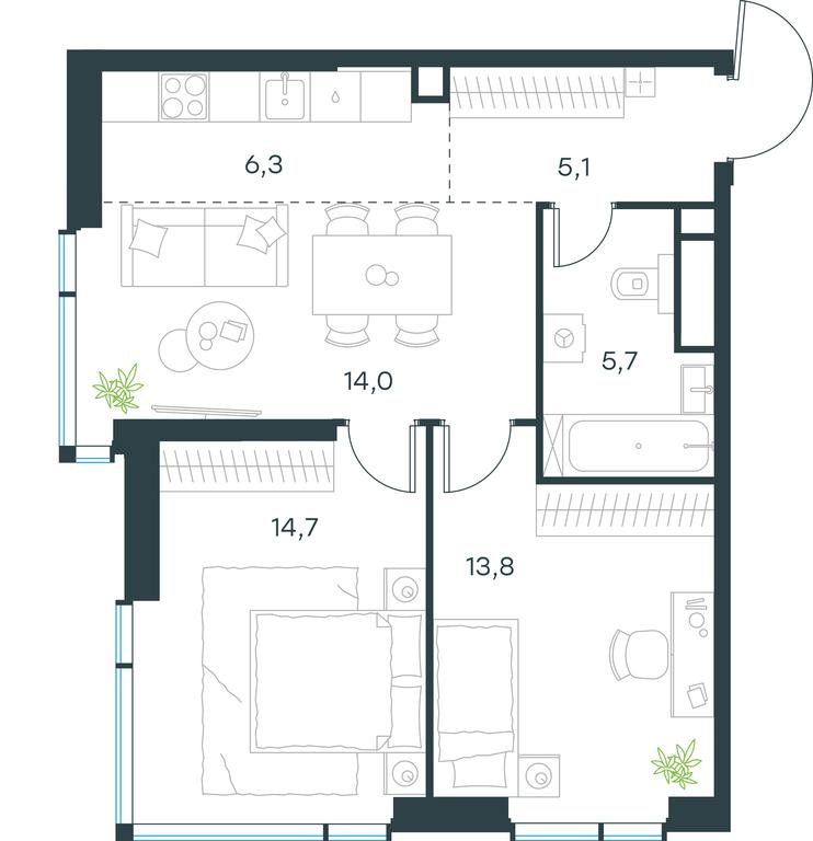 2-BD Apartment Sale, 59.6 sq. m. at Level Michurinskiy, Озёрная улица, вл1, Москва, Россия #1 2-BD Apartment Sale, 59.6 sq. m. at Level Michurinskiy, Озёрная улица, вл1, Москва, Россия #1
