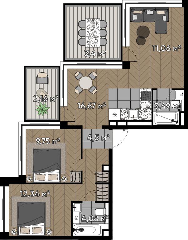 3-BD Apartment Sale, 67.45 sq. m. at Kvartal Serebryany Bor, Berzarina Street, Moscow, Russia #1 3-BD Apartment Sale, 67.45 sq. m. at Kvartal Serebryany Bor, Berzarina Street, Moscow, Russia #1
