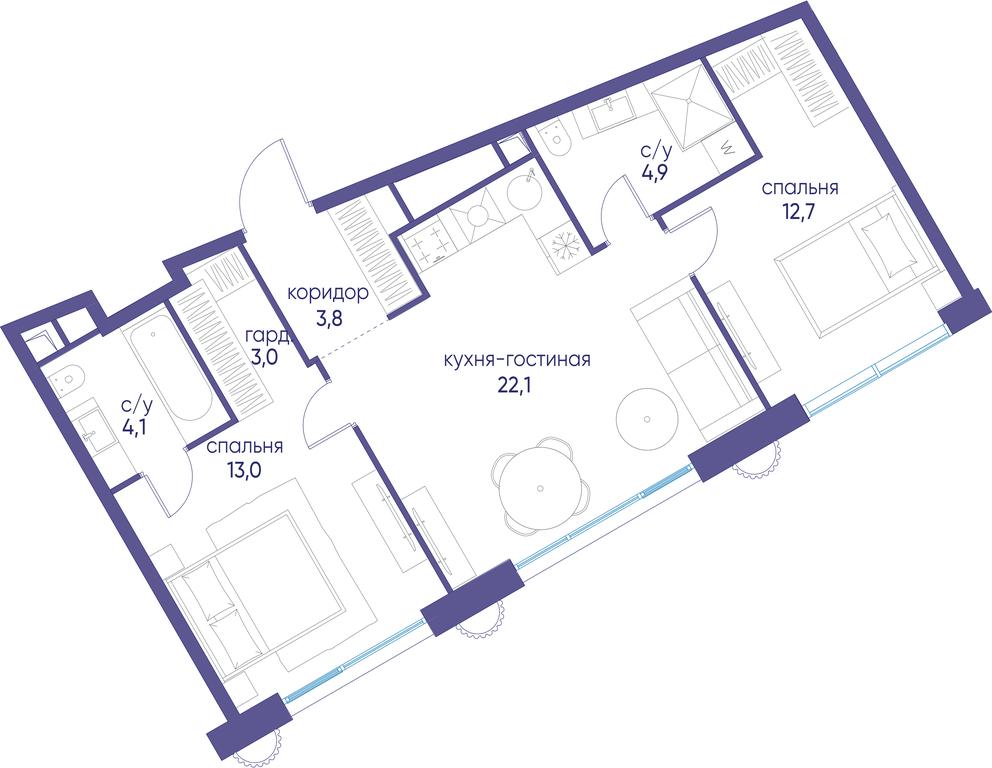 2-BD Apartment Sale, 63.6 sq. m. at Ostrov, Nizhnye Mnyovniki Street, 37Ас4, Moscow, Russia #1 2-BD Apartment Sale, 63.6 sq. m. at Ostrov, Nizhnye Mnyovniki Street, 37Ас4, Moscow, Russia #1