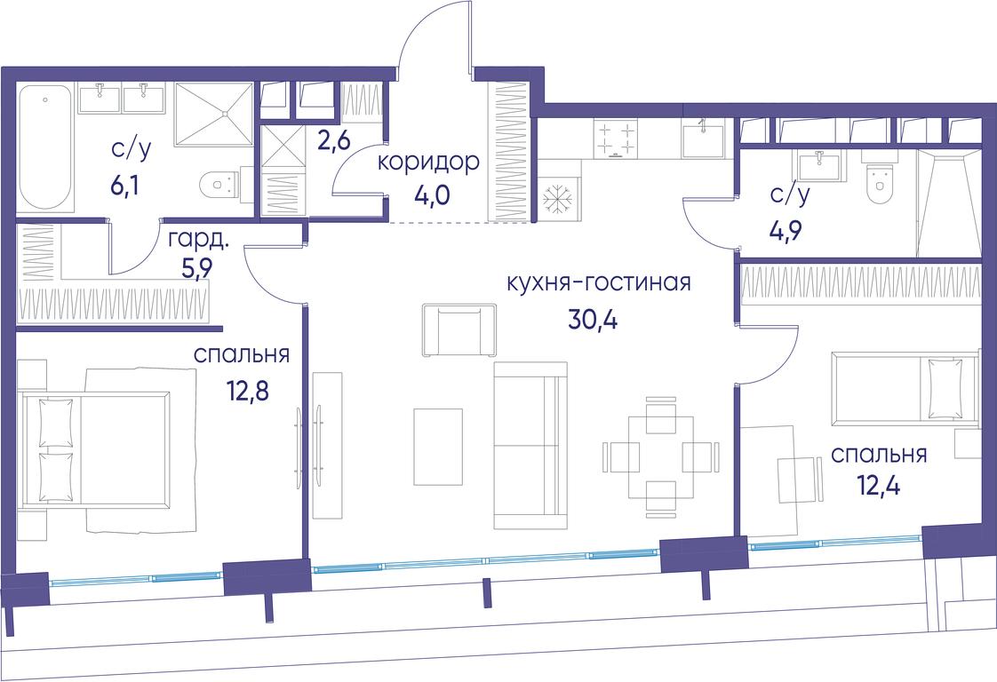2-BD Apartment Sale, 79.1 sq. m. at Ostrov, Nizhnye Mnyovniki Street, 37Ас4, Moscow, Russia #1 2-BD Apartment Sale, 79.1 sq. m. at Ostrov, Nizhnye Mnyovniki Street, 37Ас4, Moscow, Russia #1