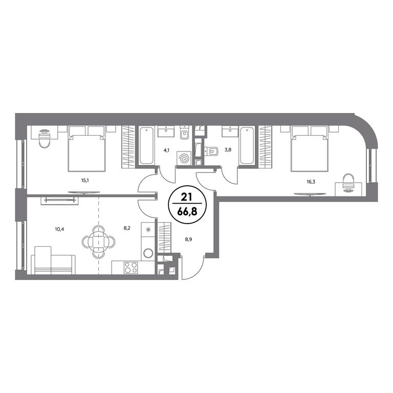 3-BD Apartment Sale, 66.8平方米 at Admiral, Shosseynaya Street, 4А, Moscow, Russia #1
