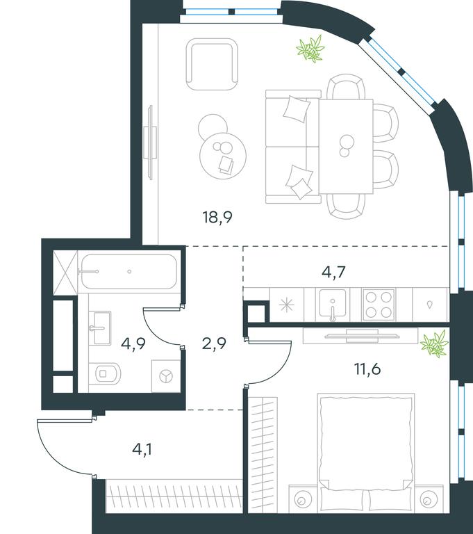 1-BD Apartment Sale, 47.1 sq. m. at Level Nizhegorodskaja, Perovskoye Highway, 21с1, Moscow, Russia #1